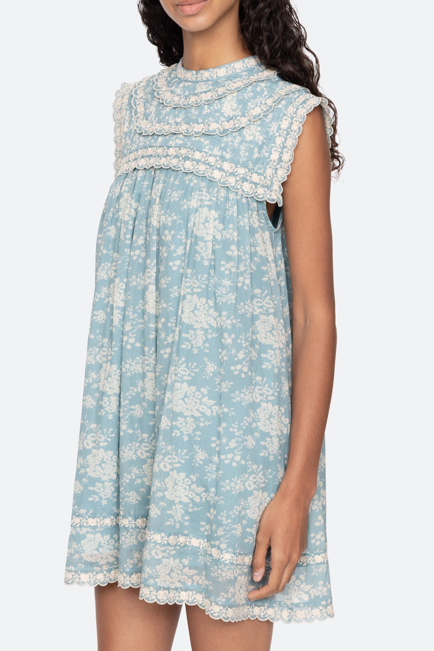 Kirsten Print Flared Mini Dress - Sky
