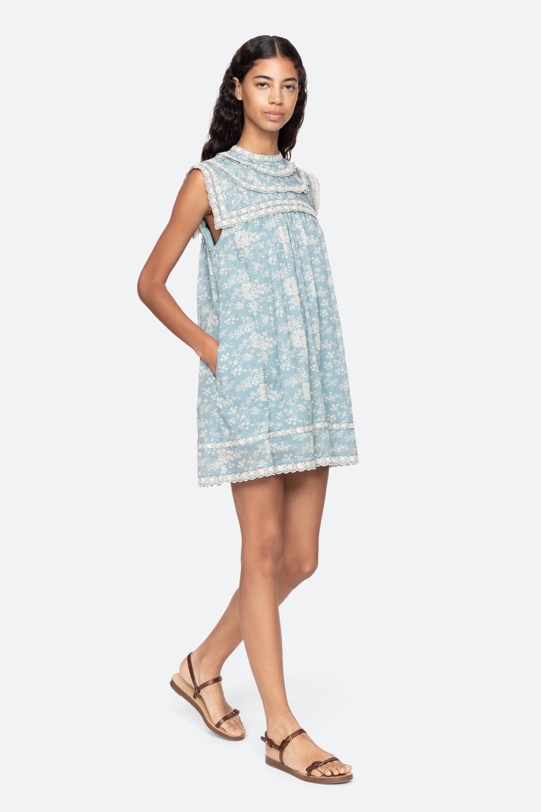Kirsten Print Flared Mini Dress - Sky