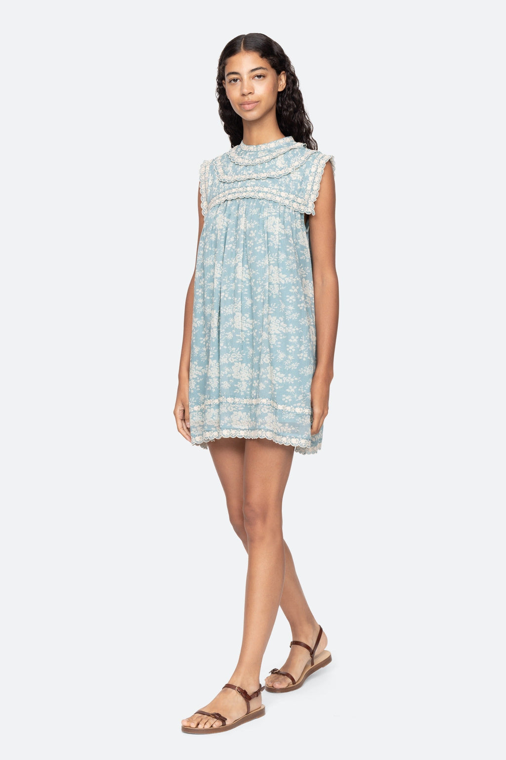 Kirsten Print Flared Mini Dress - Sky